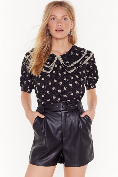 Floral Lace Trim Collar Blouse