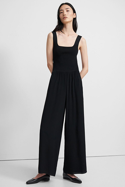 Ribbed Square Neck Jumpsuit In Viscose Crêpe