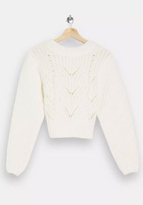 Ivory Mixed Sleeve Knitted Jumper