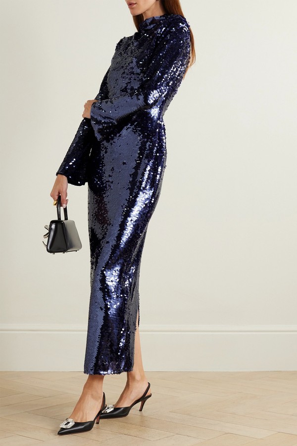 Open-Back Sequined Mesh Midi Dress from Self-Portrait
