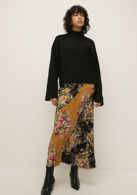 Mixed Cluster Floral Print Bias Midi Skirt from Oasis