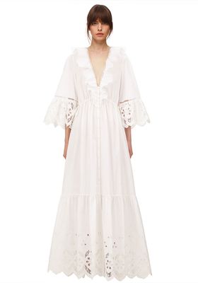 White Cotton Broderie Midi Dress from Self-Portrait