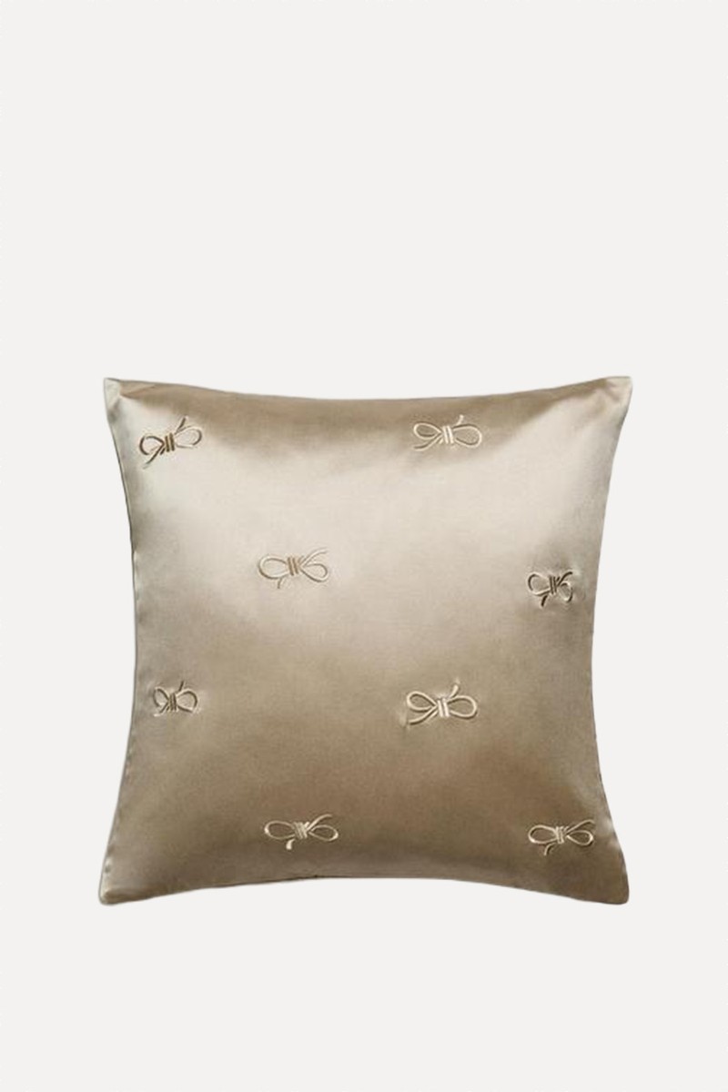 Sateen Cushion Cover With Bow 