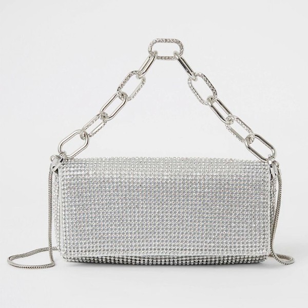 Silver Diamante Embellished Underarm Bag