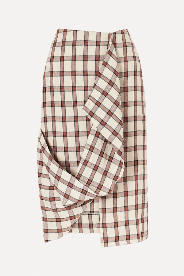 Draped Check Midi Skirt from Róhe
