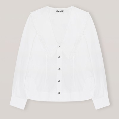 Cotton Poplin V-Neck Shirt from Ganni