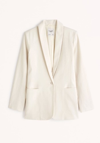 Linen-Blend Shawl Collar Blazer