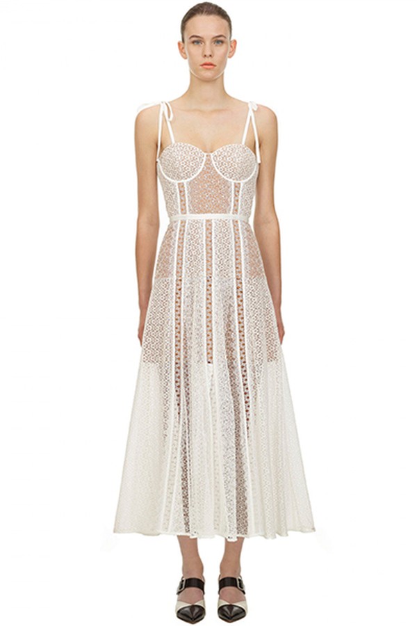 White Lace Panel Corset Midi Dress