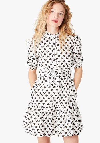 Block Floral Textured Shirt Dress