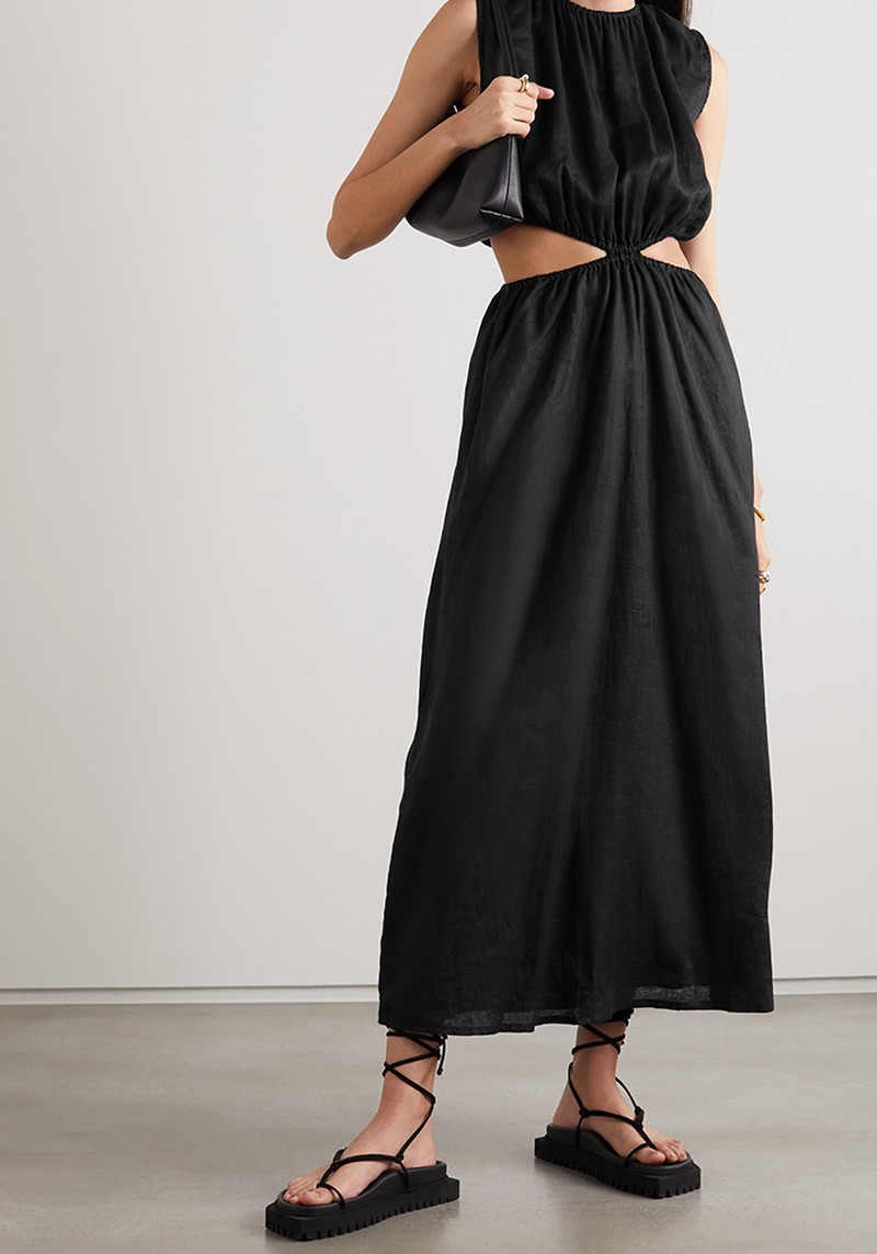 Las Flores Cutout Gathered Linen Maxi Dress from Faithfull The Brand