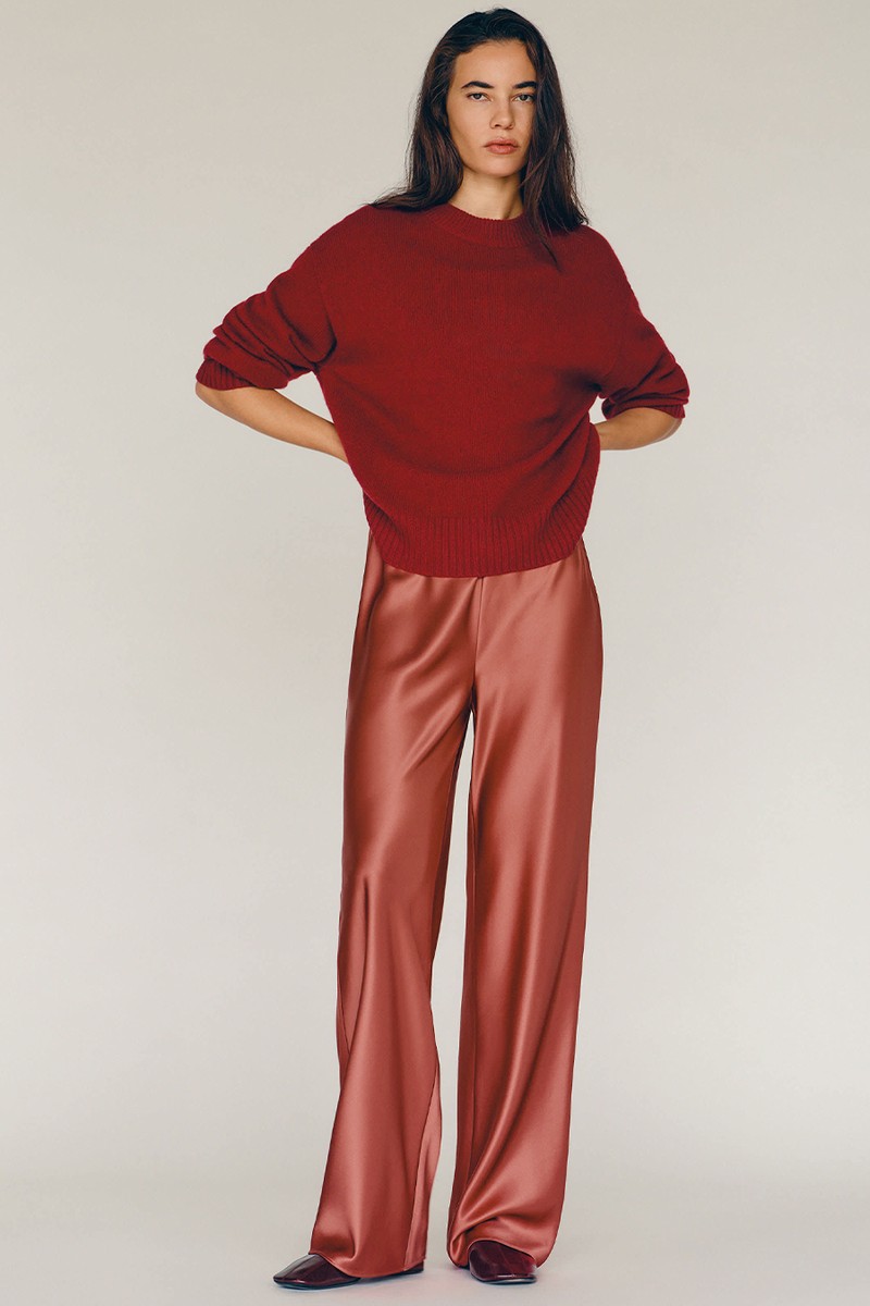 Gale Satin Mid Rise Bias Pants from Reformation