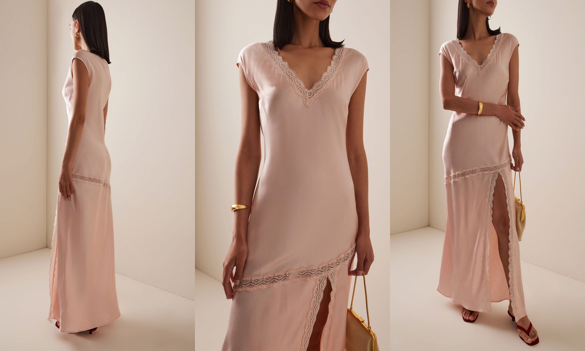 Lace-Detailed Crushed-Satin Maxi Slip Dress from Third Form