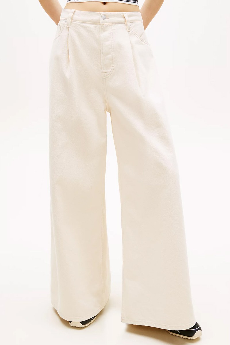 Pleated Mid Rise Loose Straight Leg Jeans