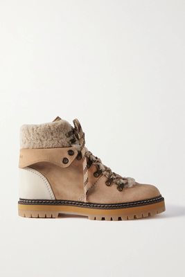 Eilieen Shearling-Lined Suede & Leather Ankle Boots from See By Chloé