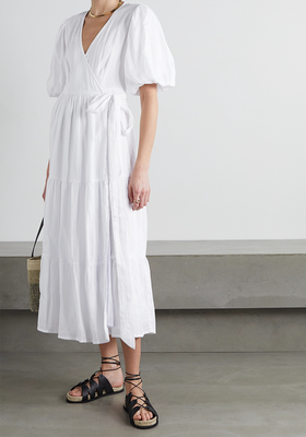 Edee Tiered Linen Wrap Midi Dress from Faithfull The Brand 