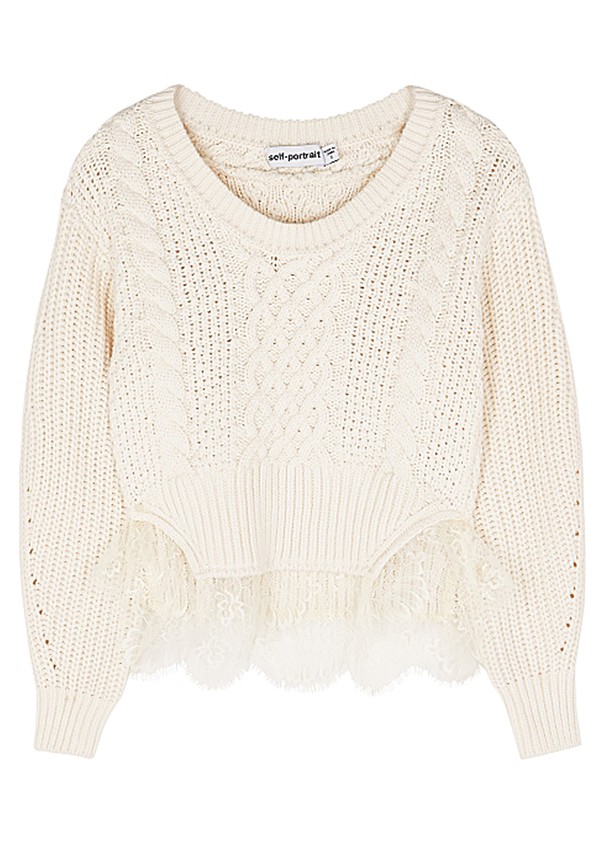 Ivory Lace-Trimmed Cotton-Blend Jumper from Self-Portrait