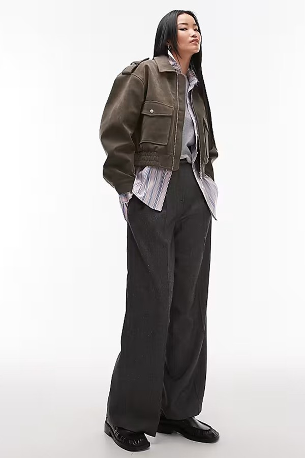 Cropped Faux Suede Bomber Jacket With Popper Detail from Topshop