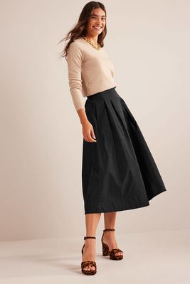 Taffeta Pull-on Midi Skirt 