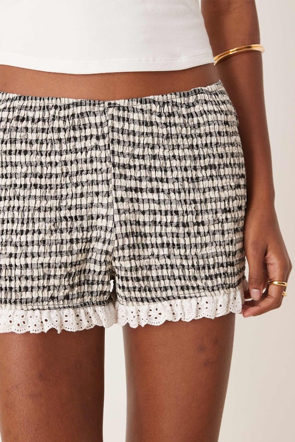 Shirred Lace Trim Micro Shorts from  ASOS DESIGN