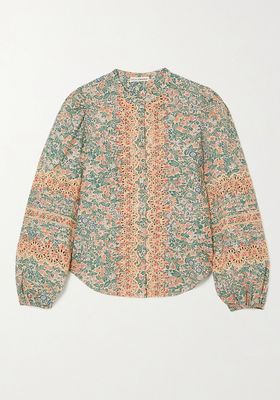 Antonina Broderie Anglaise Floral-Print Cotton-Poplin Blouse from Ulla Johnson