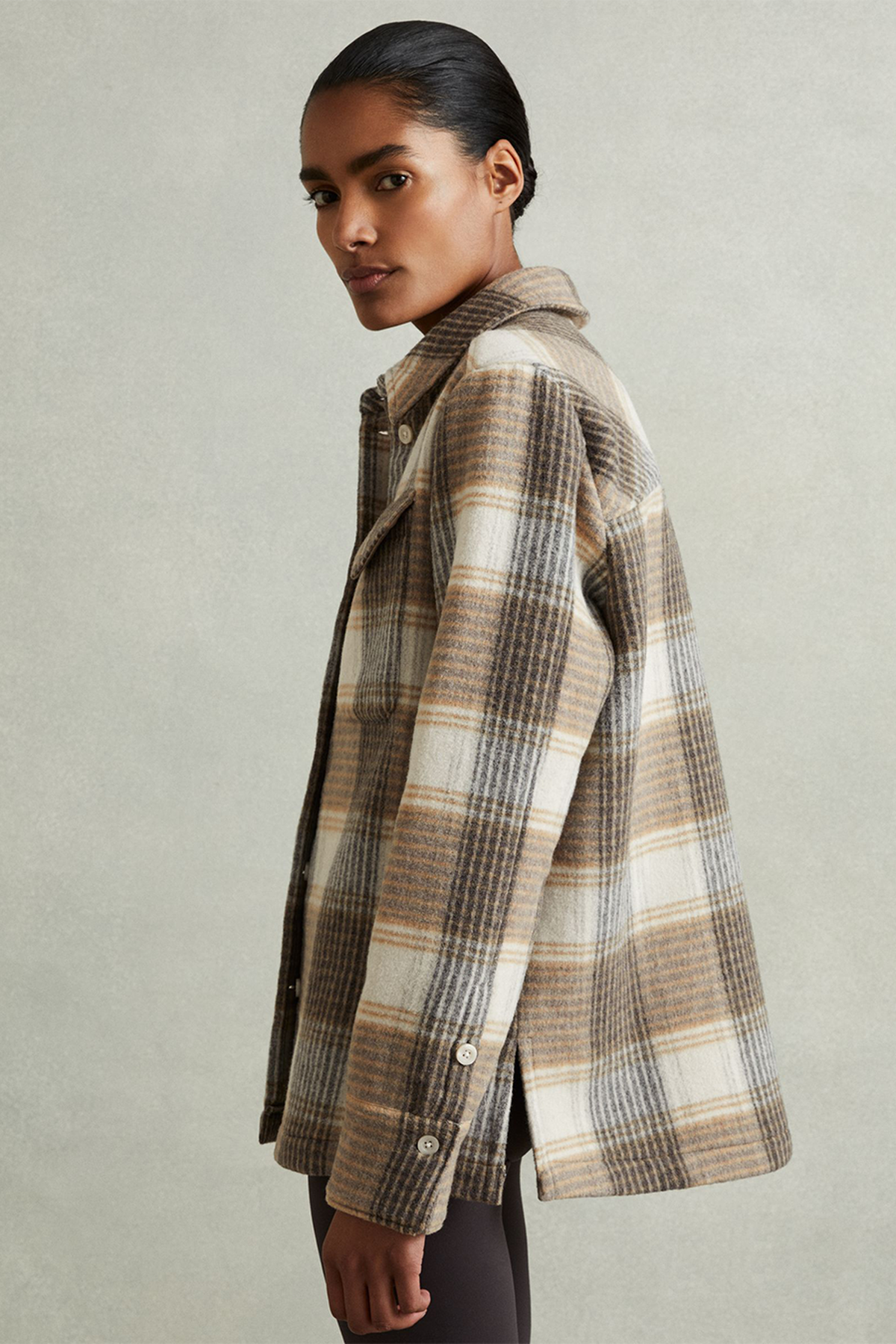 Phoebe Neutral Checked Shacket from Reiss