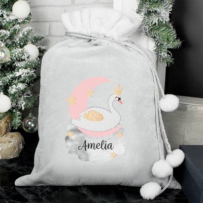 Personalised Silver/Grey Swan Christmas Sack from Sassy Bloom
