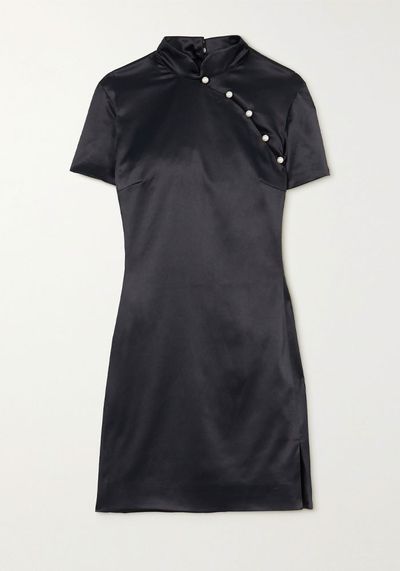 Mandarin Faux Pearl-Embellished Satin Mini Dress from Alexa Chung