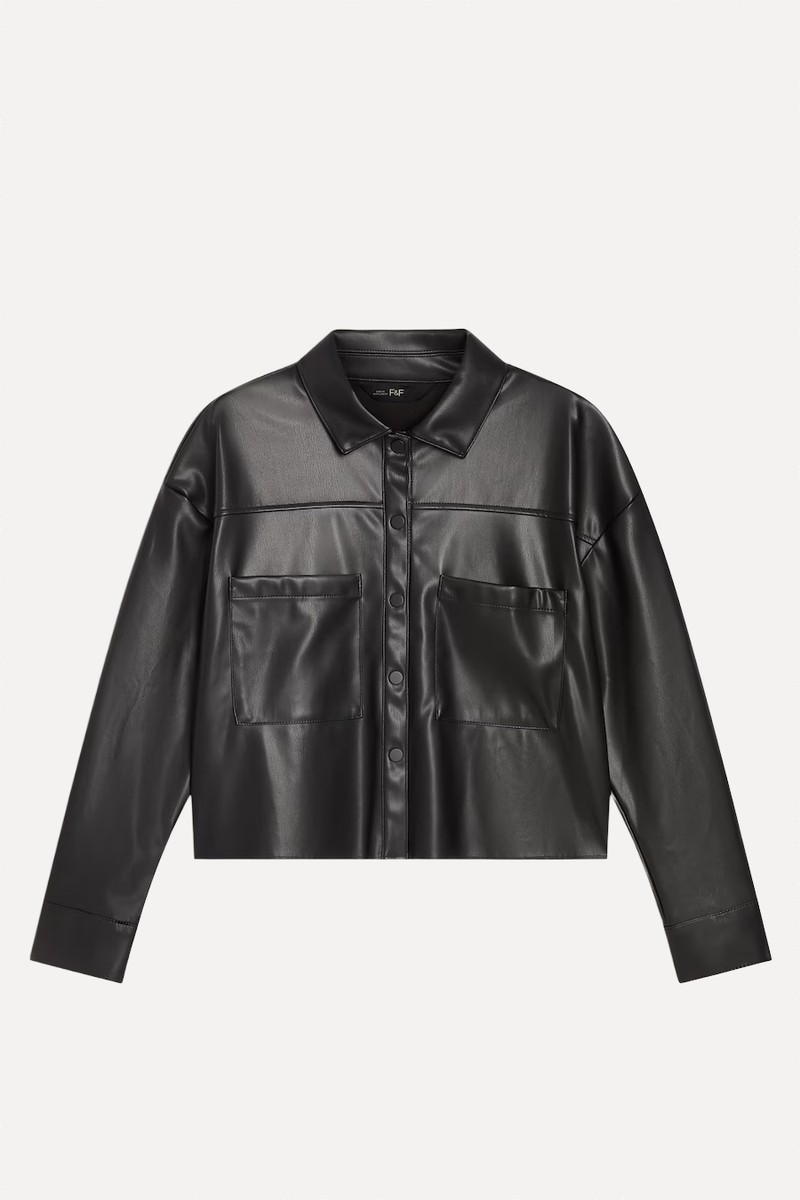 Faux Leather Button Up Collared Shirt