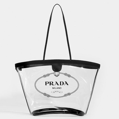 PVC Clear Logo-Print Tote from Prada