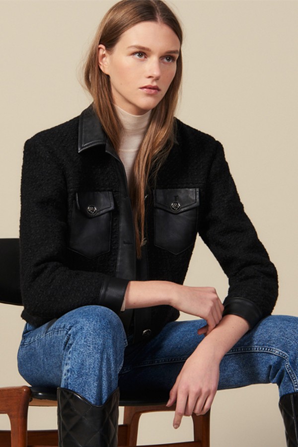 Tweed Jacket with Leather Trim