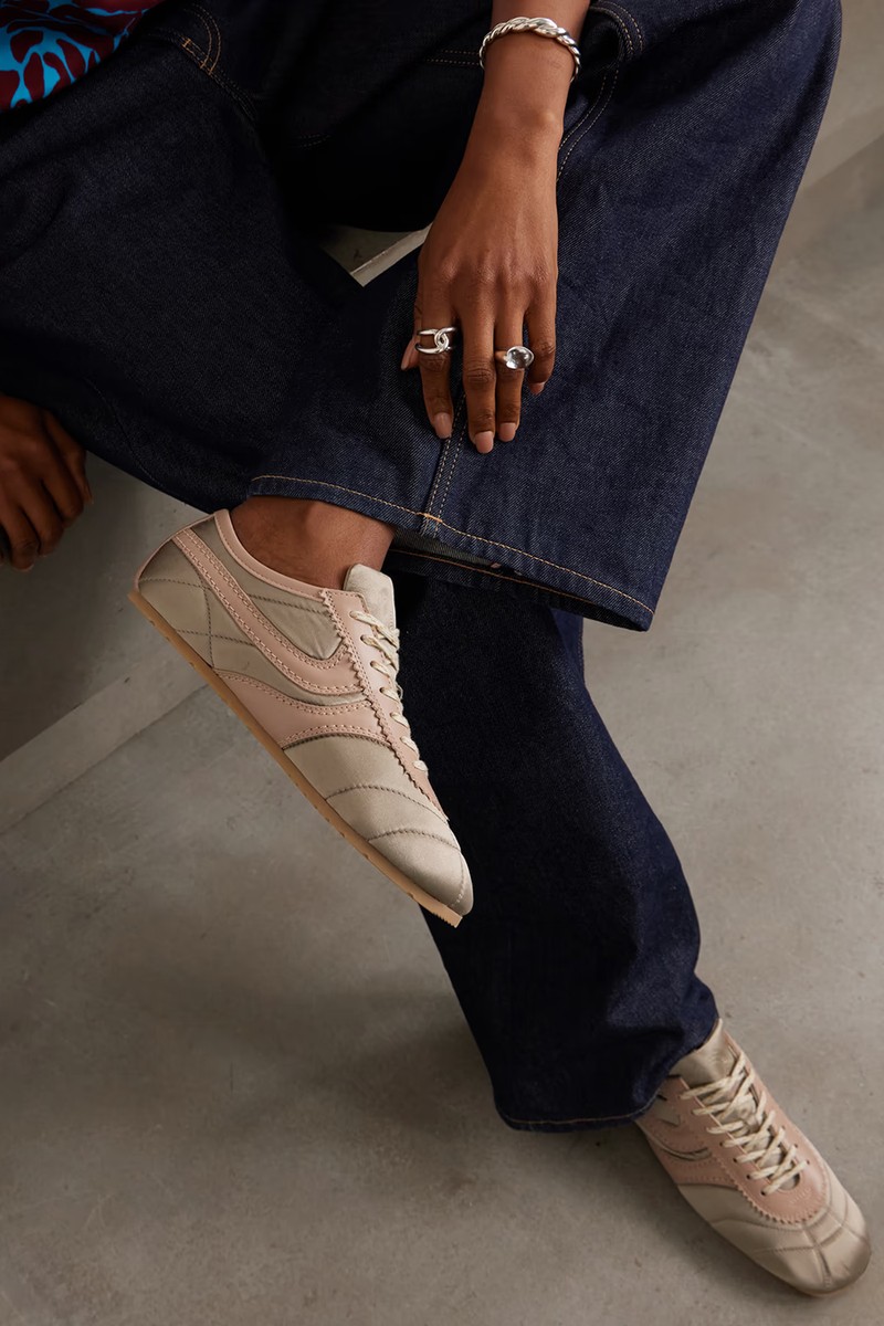 Leather-Trimmed Paneled Satin Sneakers from Dries Van Noten