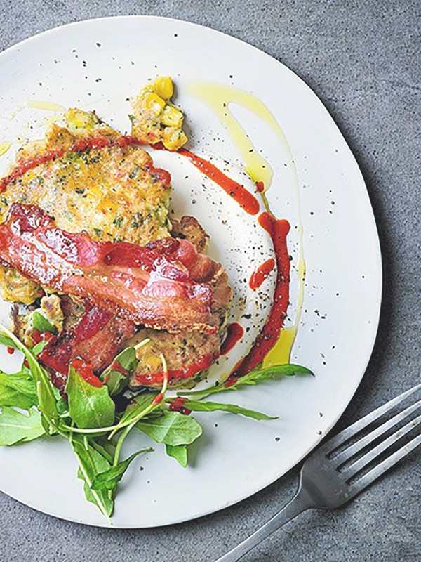 Sweetcorn Pancakes With Maple Bacon & Chilli Crème Fraîche
