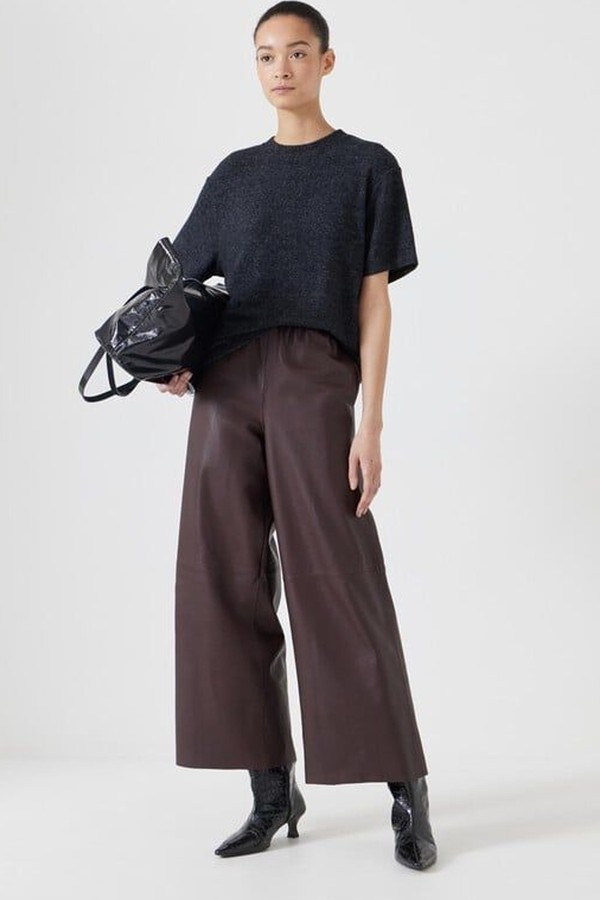 Leather Cropped Wide Leg Trousers