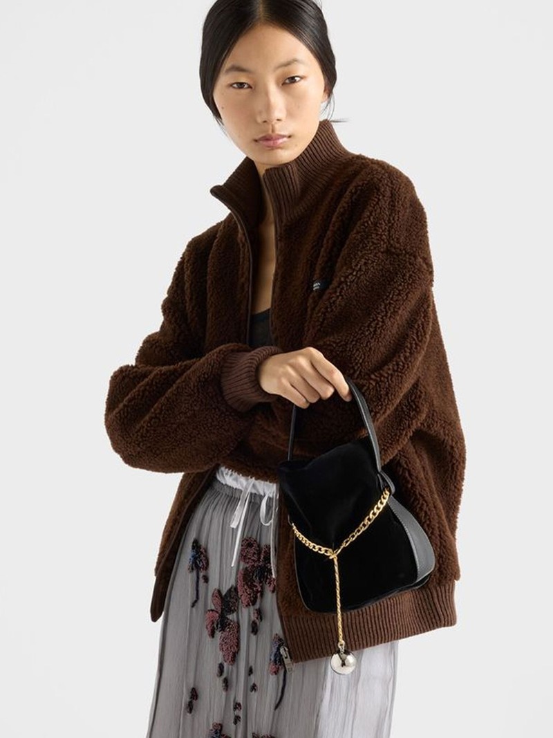 Petit Sac Noir Mini Velvet & Nappa Leather Bucket Bag