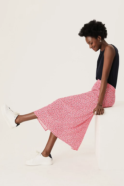 Ditsy Floral Side Split Midi Straight Skirt