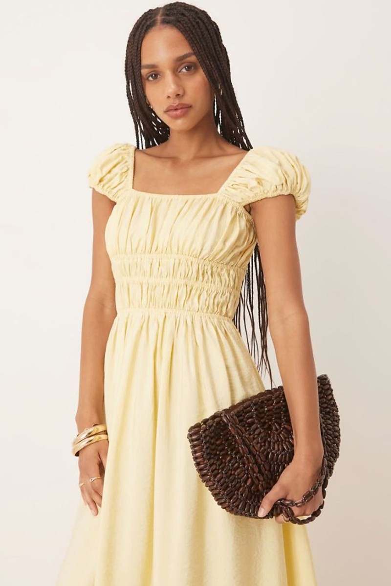 Square Neck Short Sleeve Midi Dress With Cinched Channel Waist from ASOS DESIGN