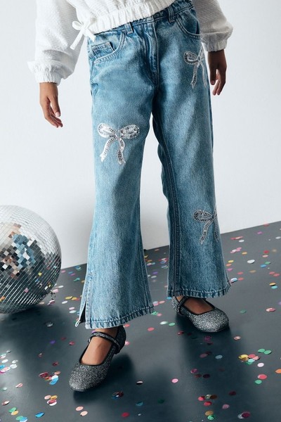 Denim Embellished Flare 100% Cotton Jeans