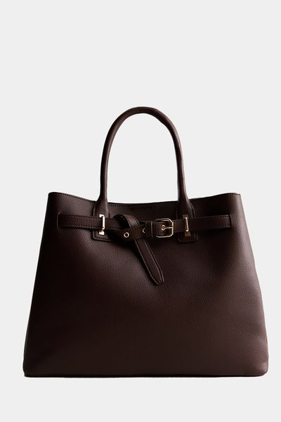 Leather-Look Buckle Tote Bag