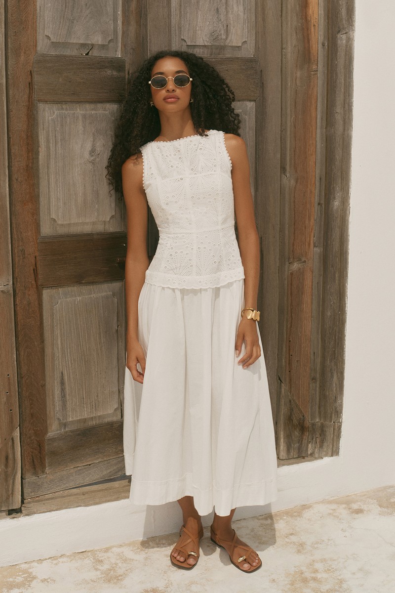 Cotton Broderie Midi Dress