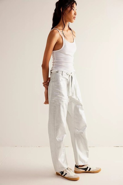 Metallic Low-Slung Barrel Jeans from We The Free By Free People