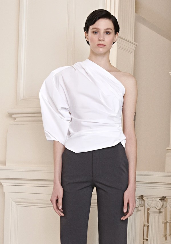 One Sleeve White Blouse from Piece Of White