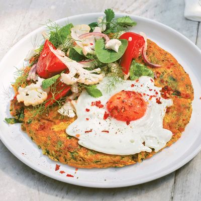 Chickpea Pancakes With Cauliflower And Tomato Salad