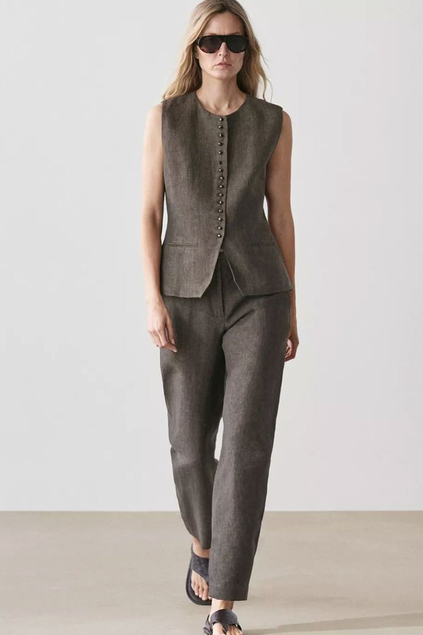 Linen Vest With Button Detail