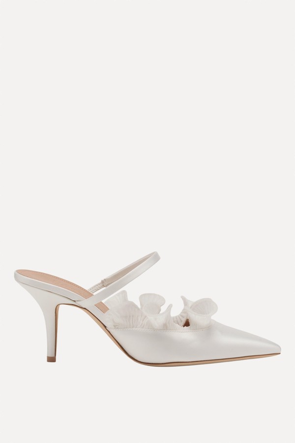 Cecile 70 White Satin Heeled Mules