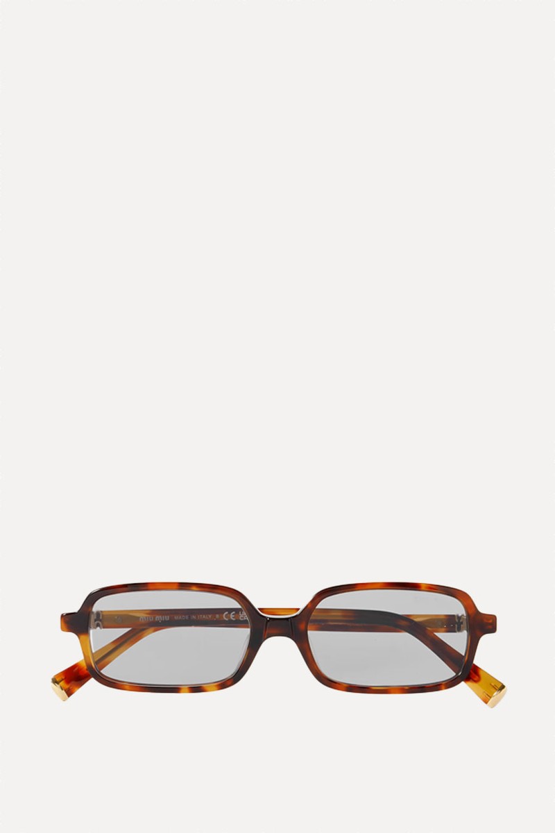 Rectangular-Frame Tortoiseshell Acetate Sunglasses from Miu Miu