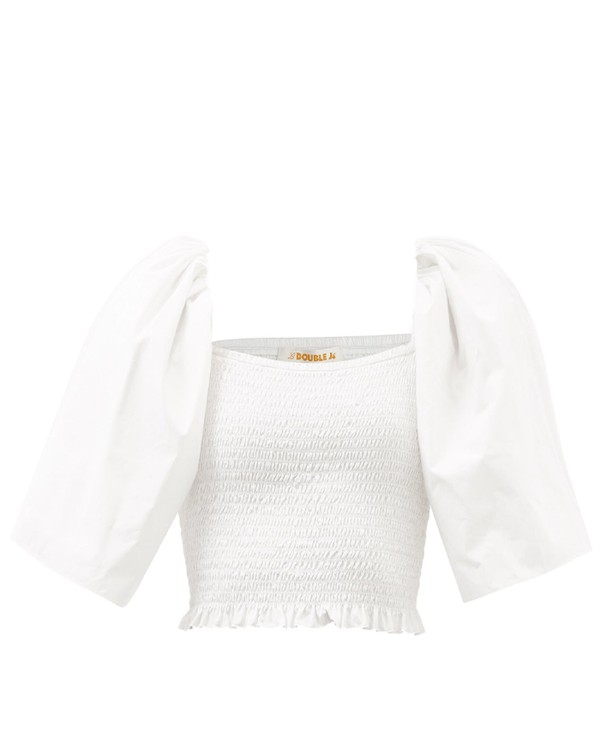 Spritz Smocked Cotton-Poplin Blouse from La DoubleJ