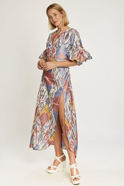 Leela Dress Long Multi Coloured Ikat from Zazi