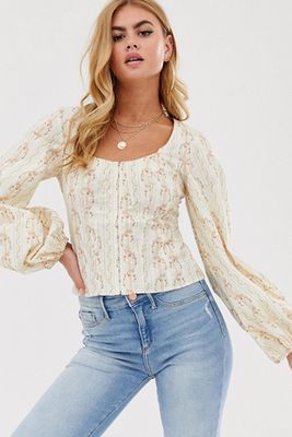 Corset Detail Top With Bell Sleeve from ASOS