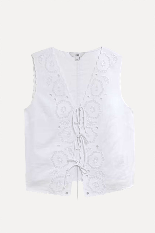 Linen Rich Cutwork Detail Top from Marks & Spencer