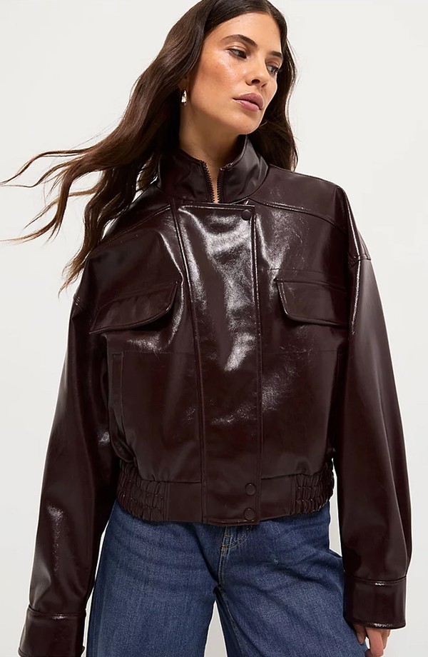 Faux Leather Oversized Cropped Jacket